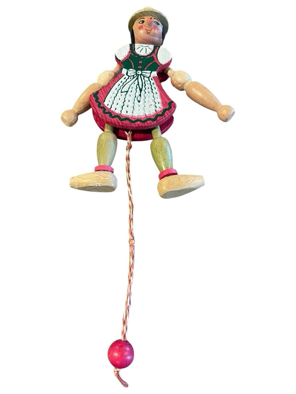 VTG Wooden Christmas Pull String Ornament Made In Austria 6” Tall T1